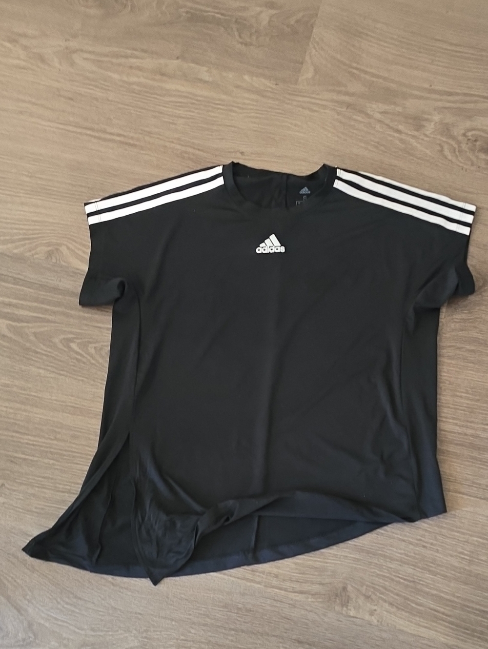 adidas Black Polo-Style Athletic Shirt with White Shoulder Stripes
